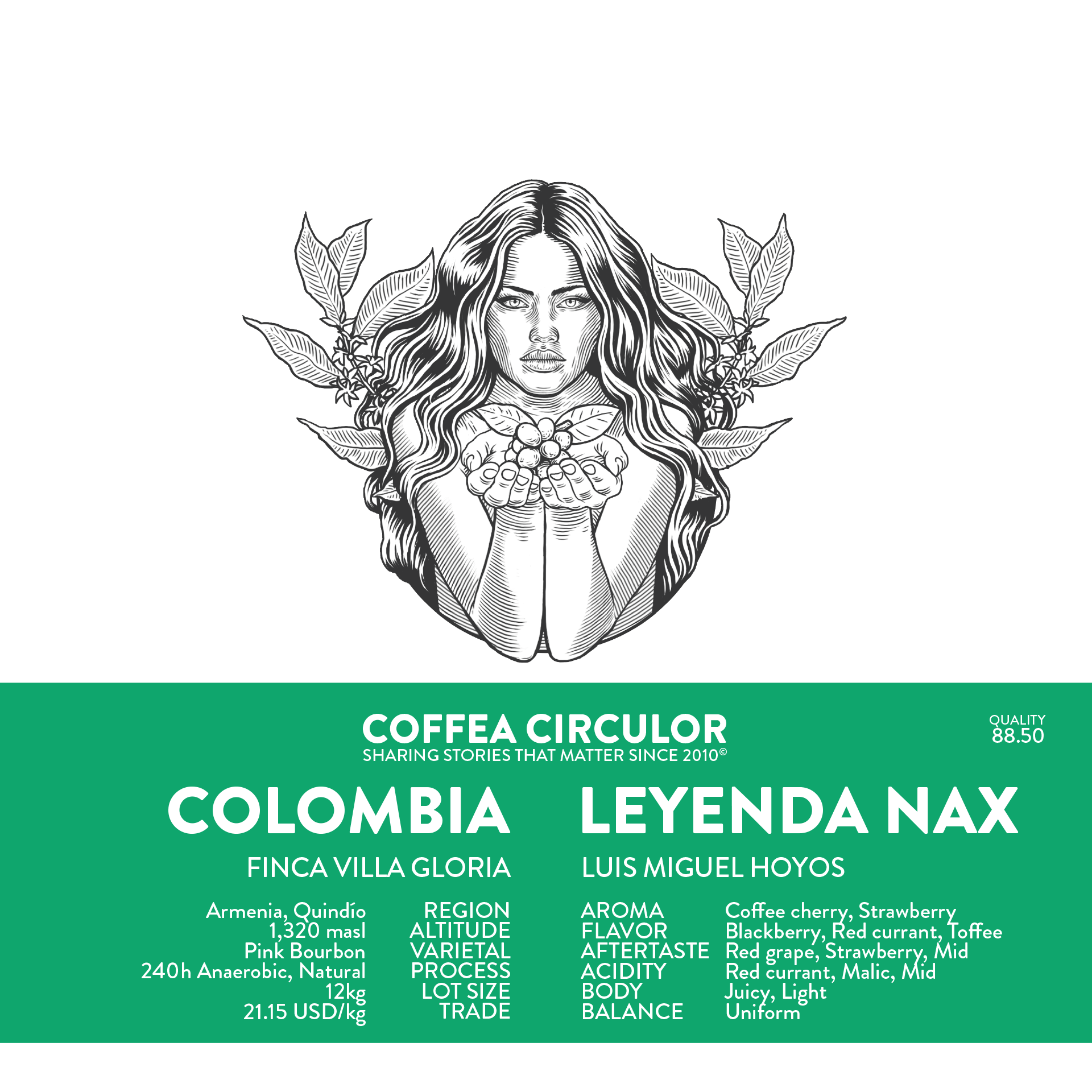 COLOMBIA Leyenda Pink Bourbon Natural Anaerobic NAX