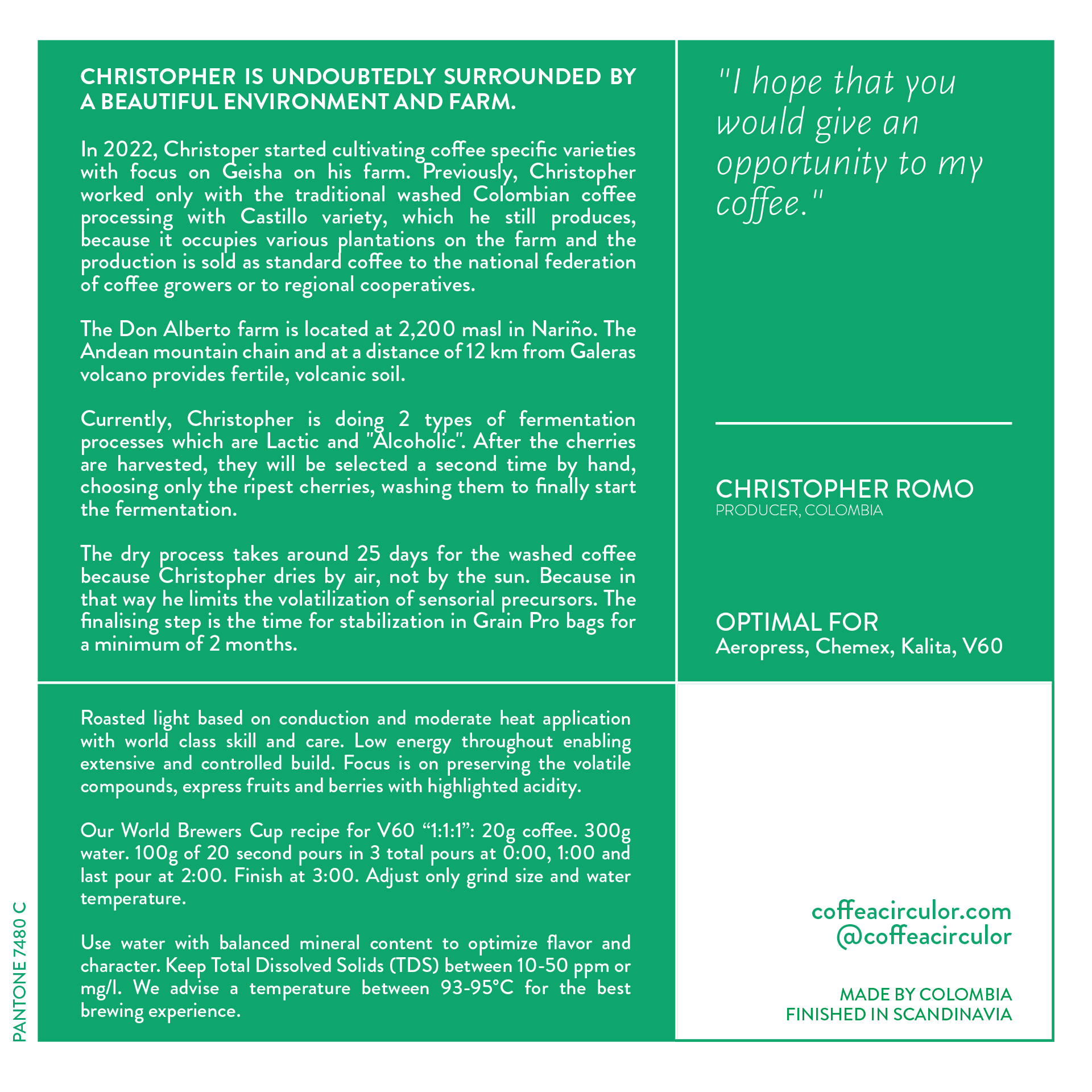 Colombia Christopher Romo Geisha Natural Anaerobic NAX – Coffea Circulor